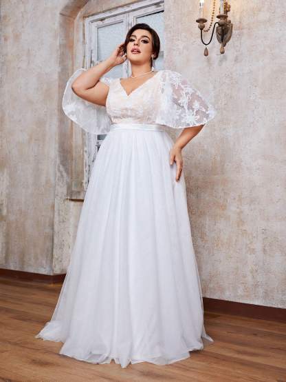 Leely Women's Elegant Sweetheart Cloak Sleeve Lace A-Line Dress