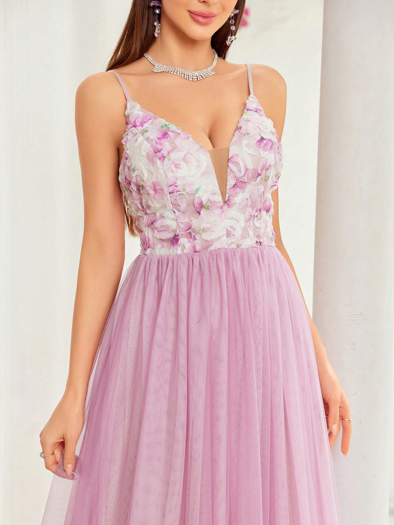 Leely Spaghetti Strap A-Line Tulle Prom Dress with Floral Bodice