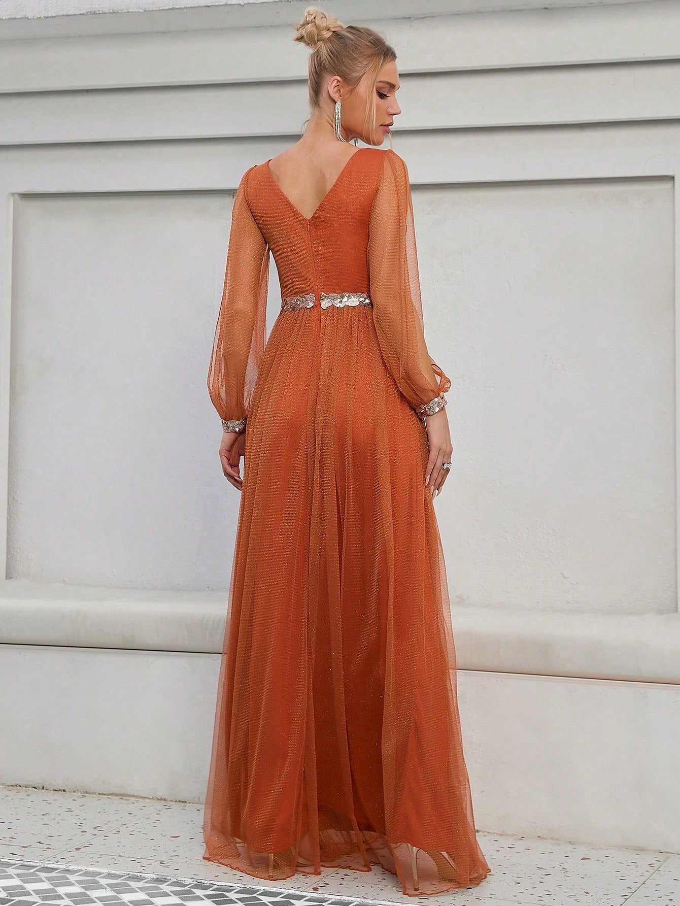 Leely Elegant V Neck Bishop Sleeve A-line Party Dress