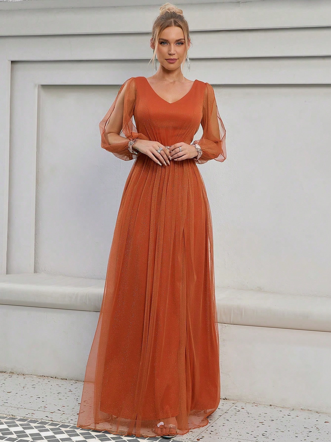 Leely Elegant V Neck Bishop Sleeve A-line Party Dress