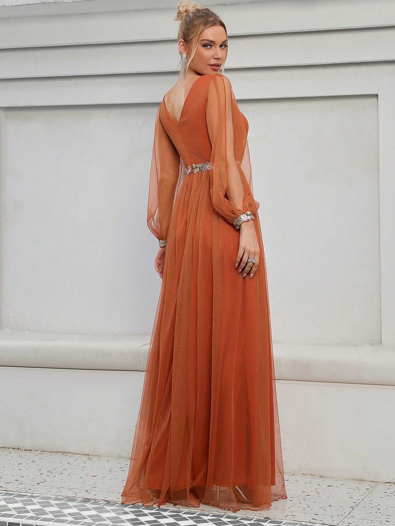 Leely Elegant V Neck Bishop Sleeve A-line Party Dress