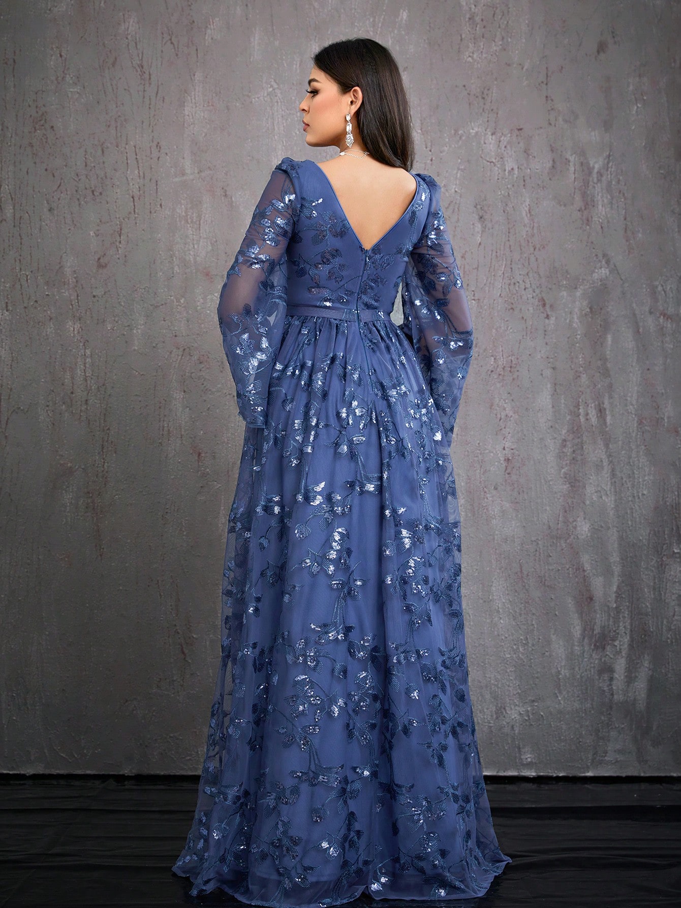 Leely Women's Elegant V Neck Split Sleeve Prom Dress
