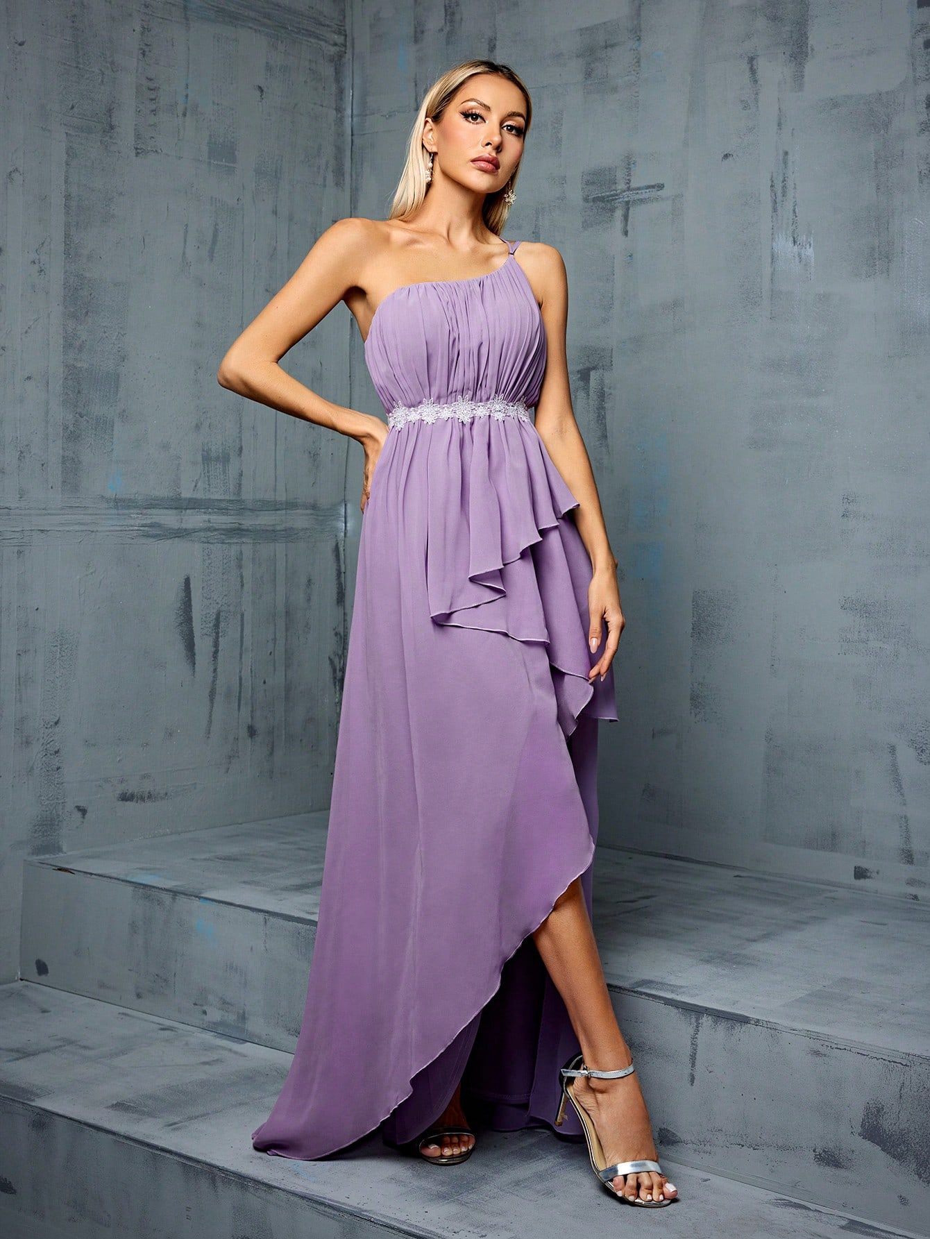 Leely Lavender One-Shoulder Chiffon A-Line Bridesmaid Dress