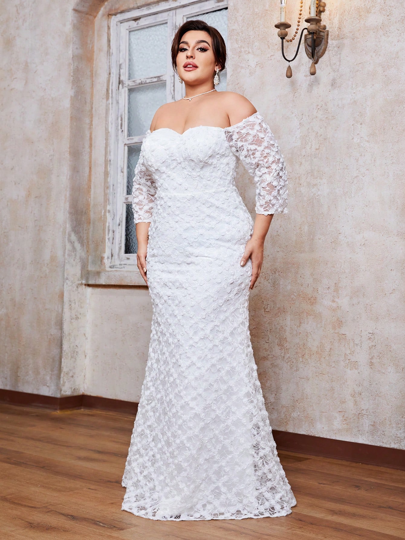 Leely Plus Women's Elegant Off The Shoulder  Wedding Dress