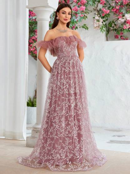 Leely Women's Elegant Sweetheart Cloak Sleeve Lace A-Line Dress