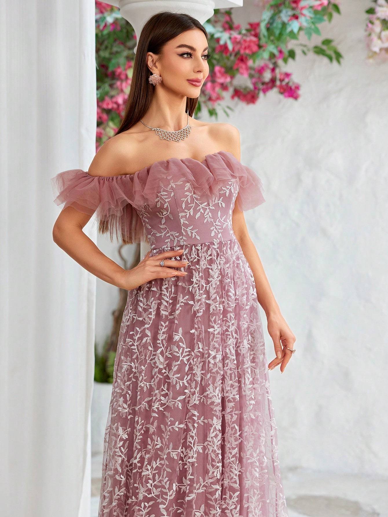 Leely Women's Elegant Off The Shoulder Sleeveless Party Dress