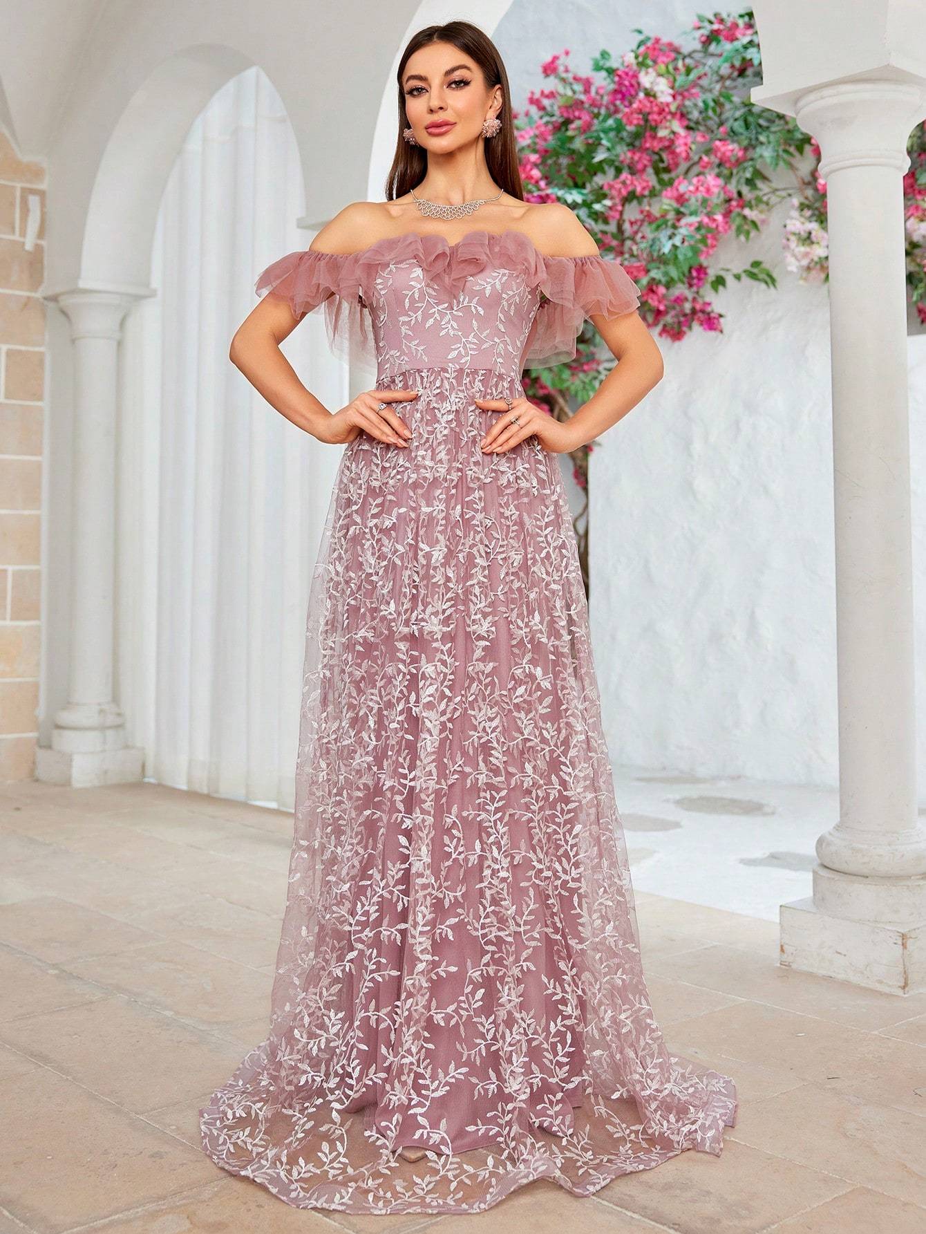 Leely Women's Elegant Off The Shoulder Sleeveless Party Dress