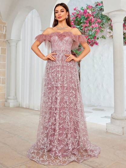 Leely Women's Elegant Off The Shoulder Sleeveless Party Dress