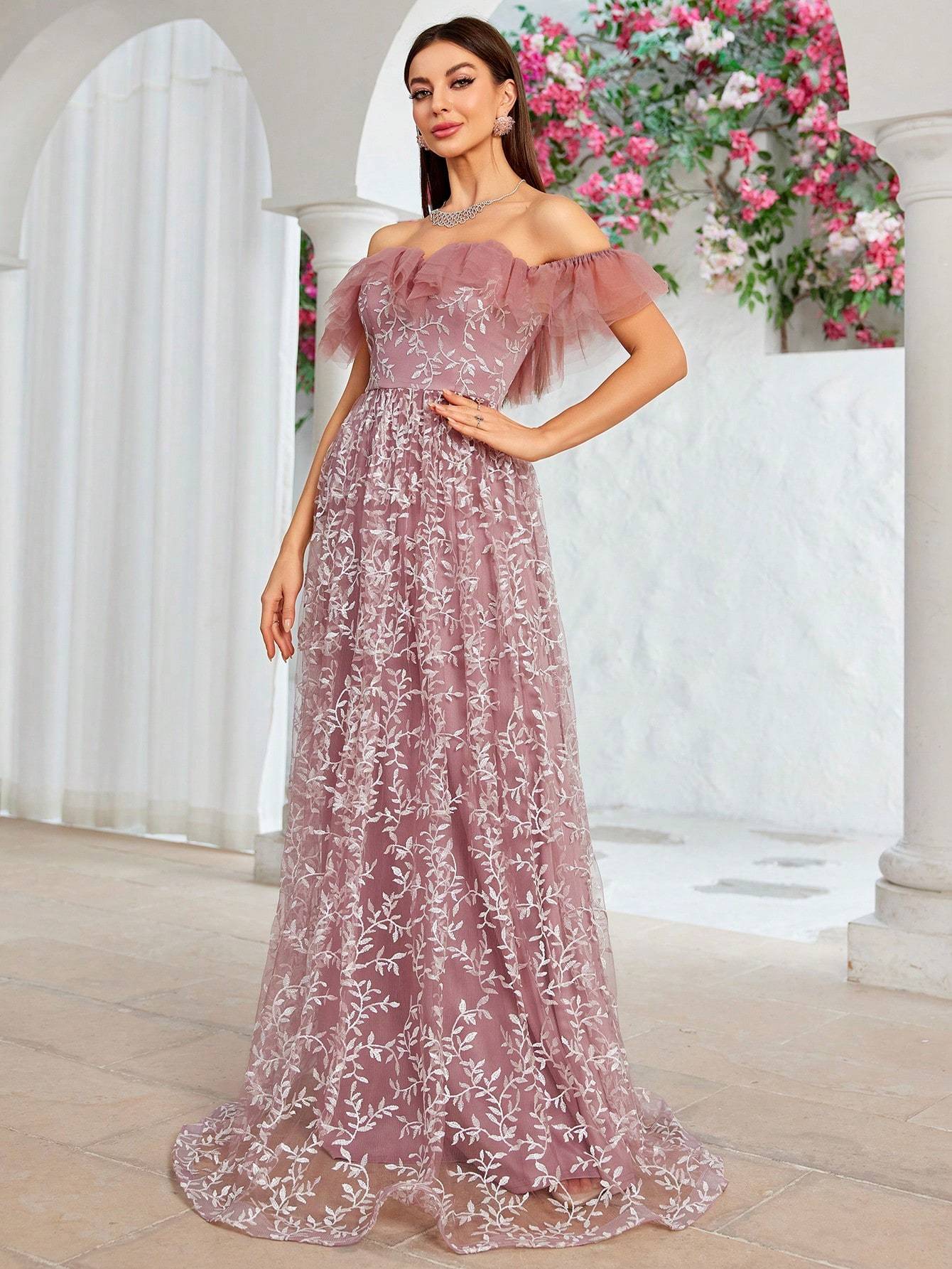 Leely Women's Elegant Off The Shoulder Sleeveless Party Dress
