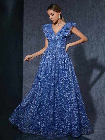 Leely Women's Elegant Sweetheart Cloak Sleeve Lace A-Line Dress