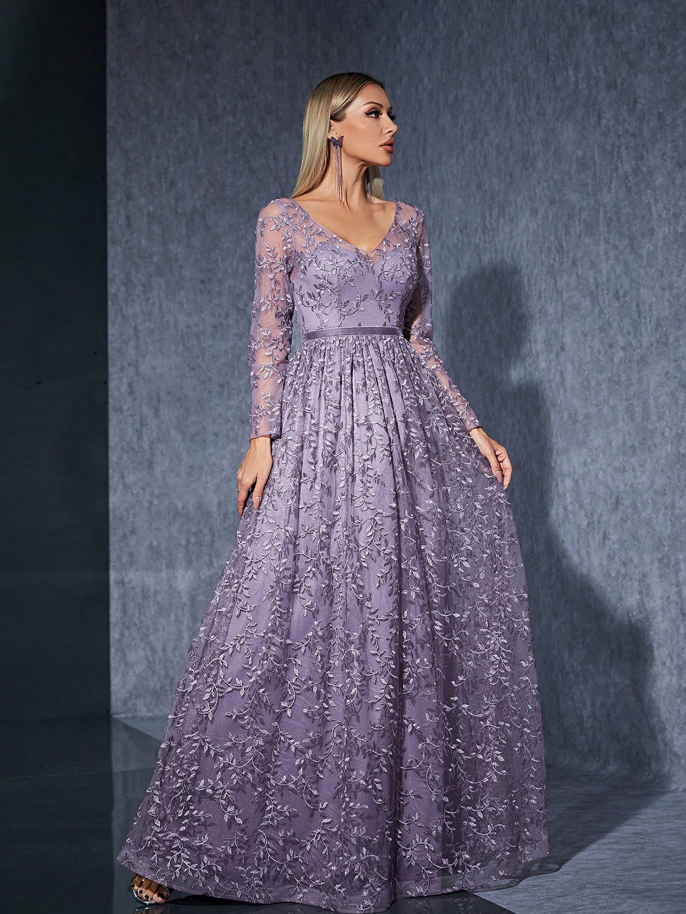 Leely Women's Elegant V Neck Long Sleeve Party Dress
