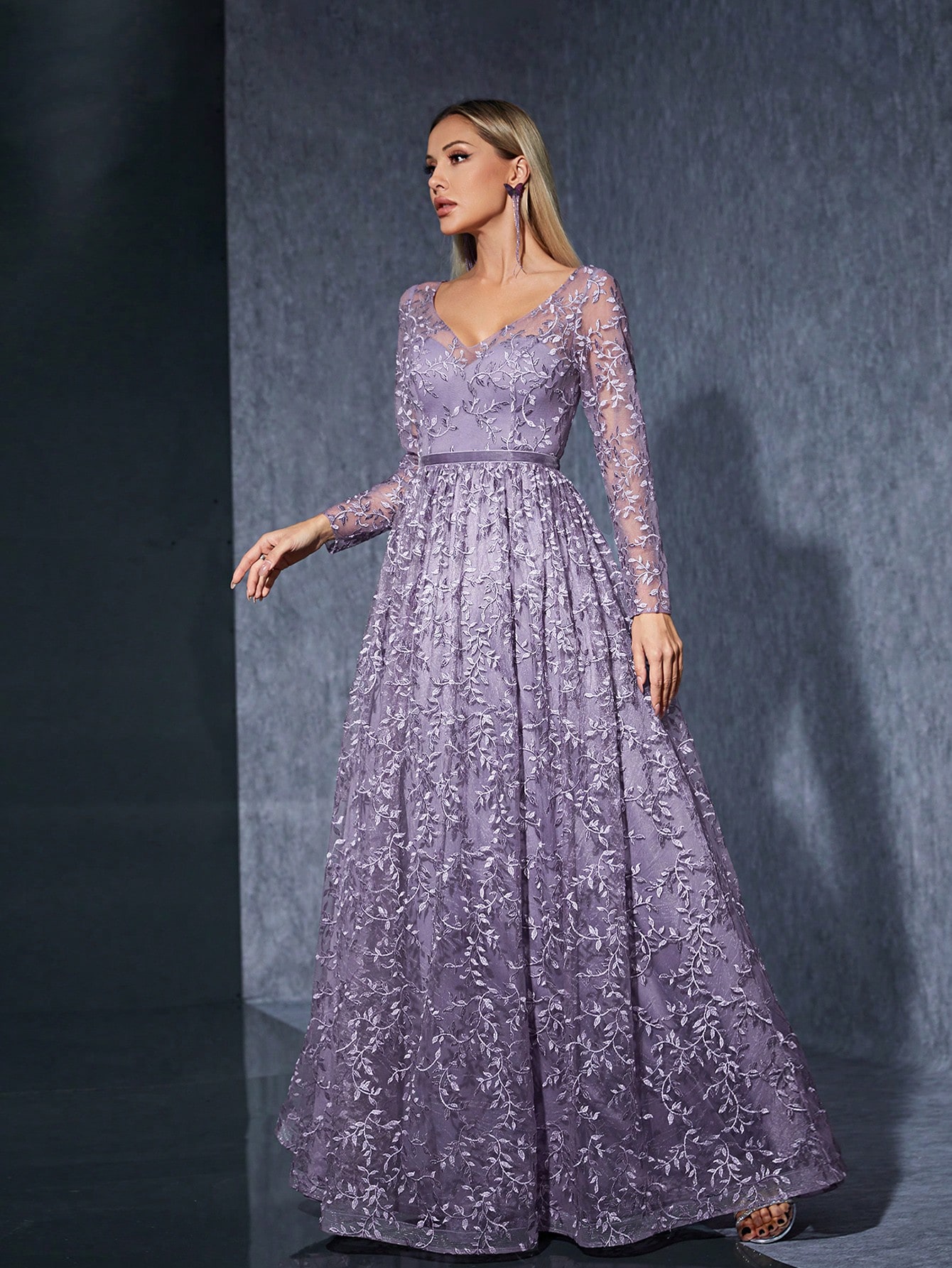 Leely Women's Elegant V Neck Long Sleeve Party Dress