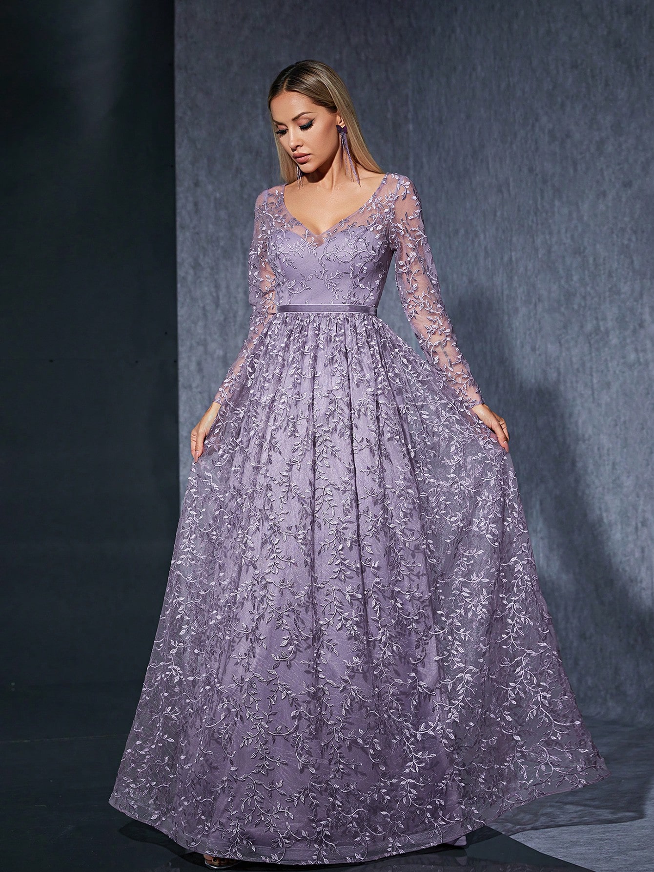 Leely Women's Elegant V Neck Long Sleeve Party Dress