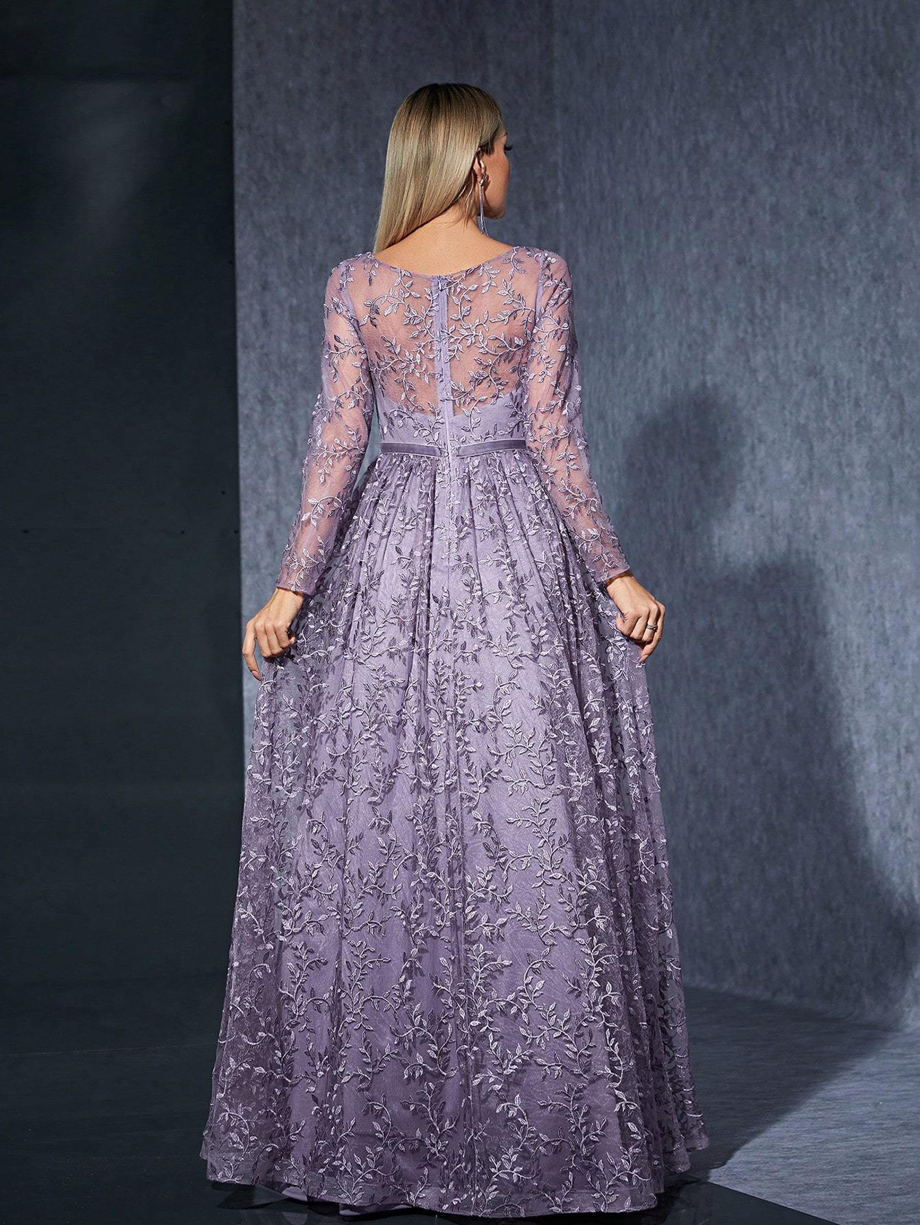 Leely Women's Elegant V Neck Long Sleeve Party Dress