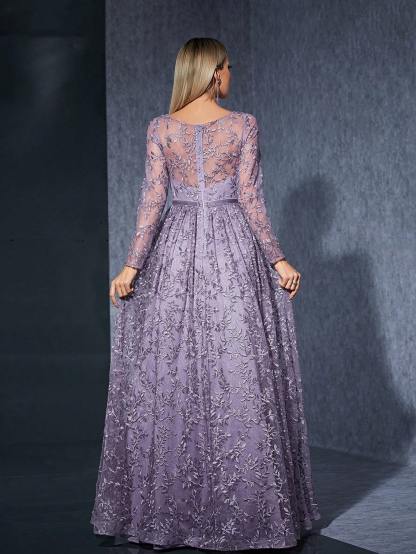 Leely Women's Elegant V Neck Long Sleeve Party Dress