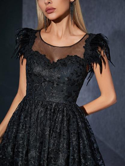 Leely Women's Elegant Round Neck Sleeveless Party Dress