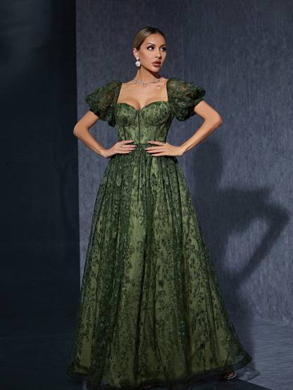 Leely Women's Elegant Sweetheart Cloak Sleeve Lace A-Line Dress