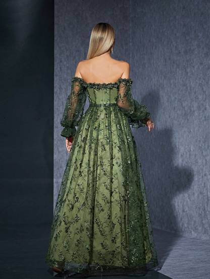 Leely Women's Elegant Off The Shoulder Long Sleeve Party Dress