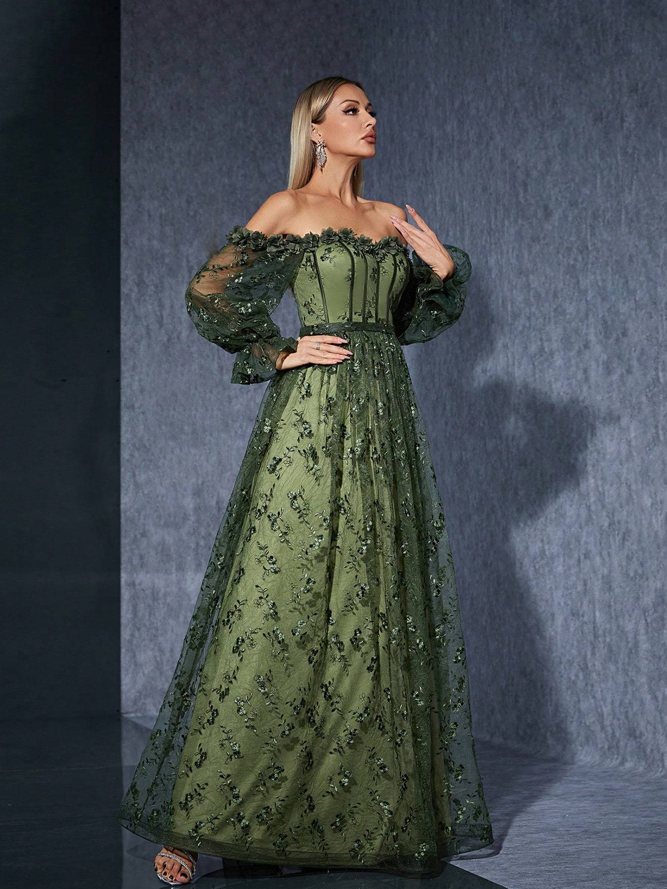 Leely Women's Elegant Off The Shoulder Long Sleeve Party Dress