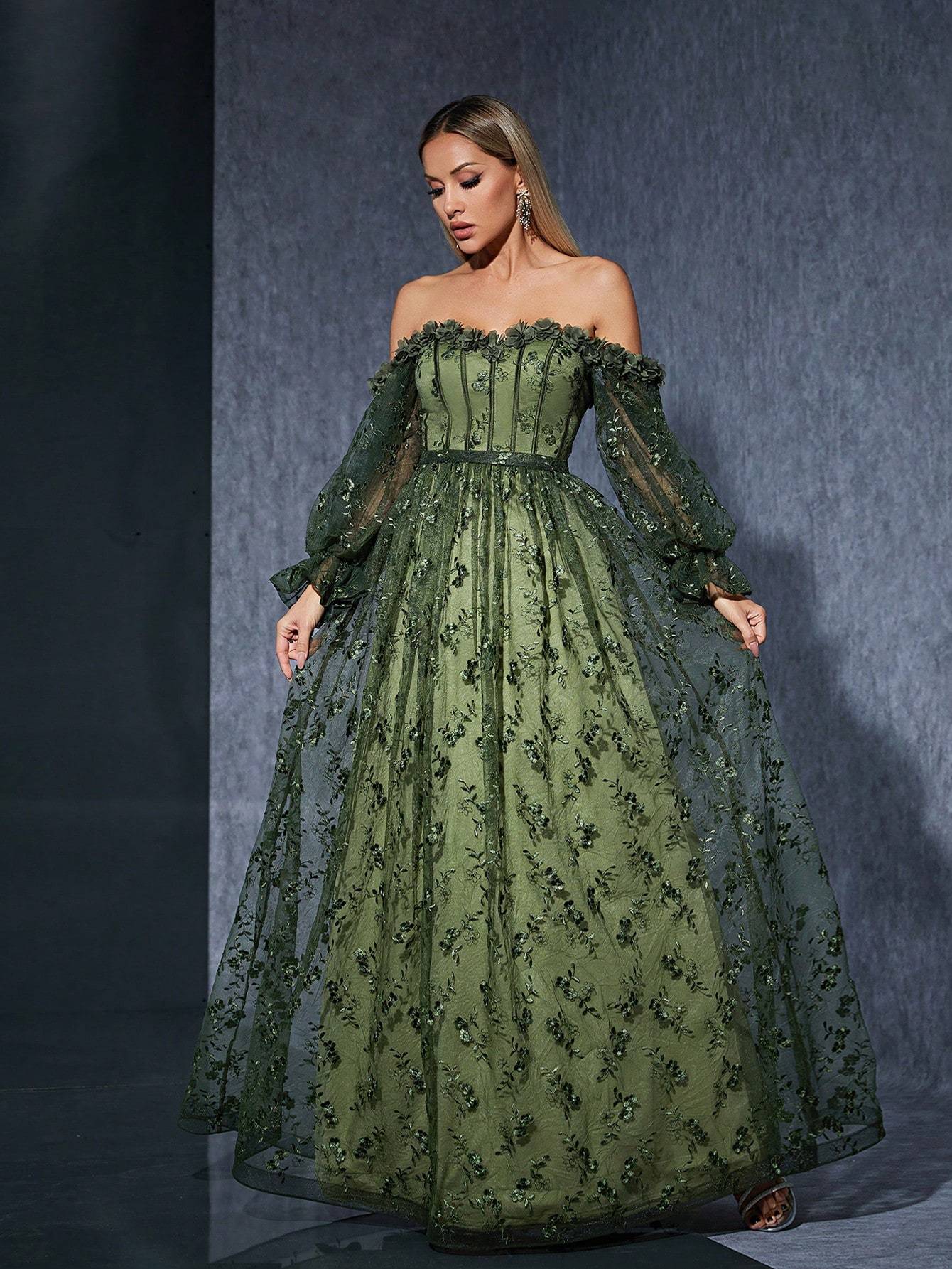 Leely Women's Elegant Off The Shoulder Long Sleeve Party Dress