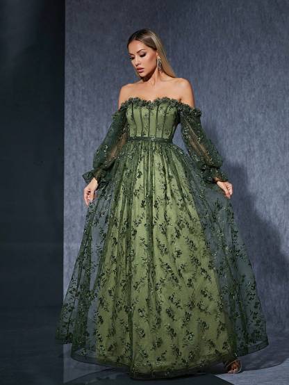 Leely Women's Elegant Off The Shoulder Long Sleeve Party Dress