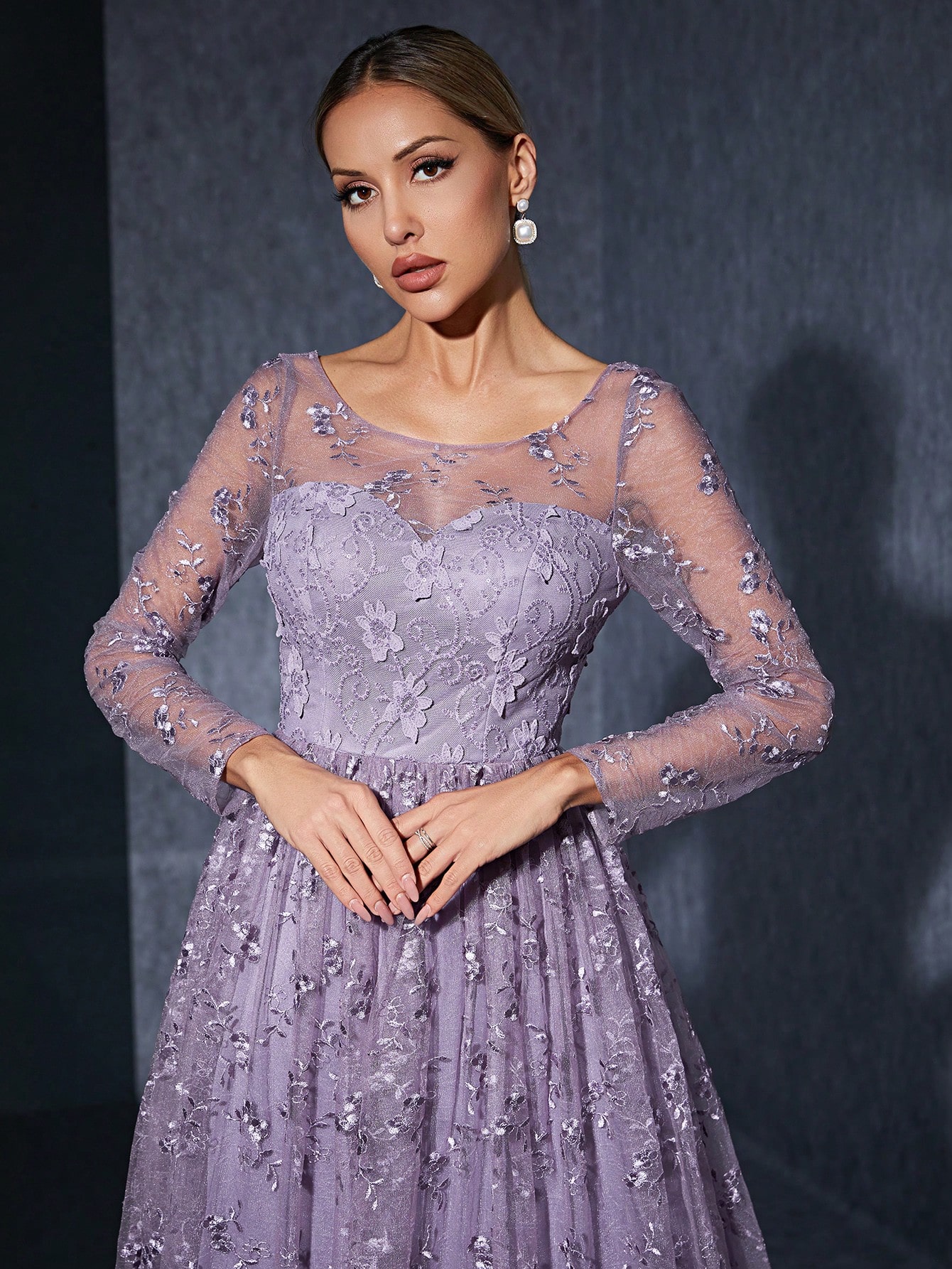 Leely Women's Elegant V Neck Long Sleeve Party Dress
