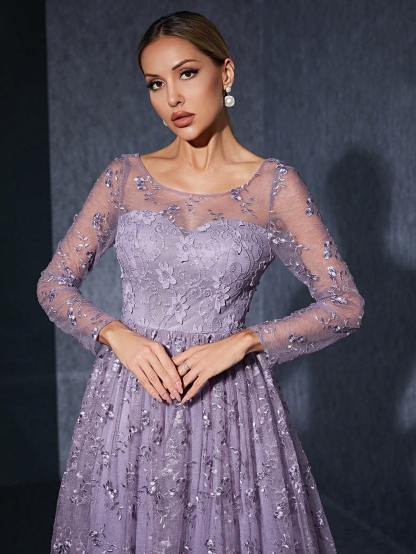 Leely Women's Elegant V Neck Long Sleeve Party Dress