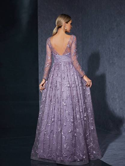 Leely Women's Elegant V Neck Long Sleeve Party Dress