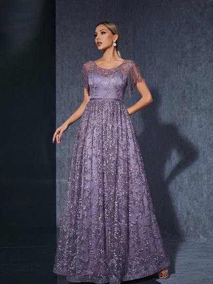 Leely Women's Elegant Sweetheart Cloak Sleeve Lace A-Line Dress