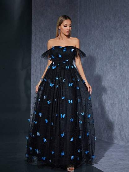 Leely Women's Elegant Off The Shoulder Sleeveless Party Dress