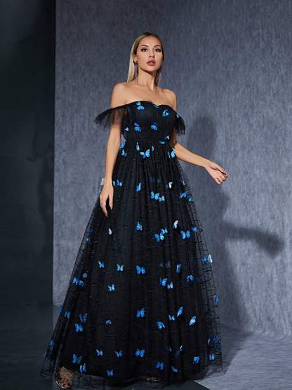 Leely Women's Elegant Off The Shoulder Sleeveless Party Dress