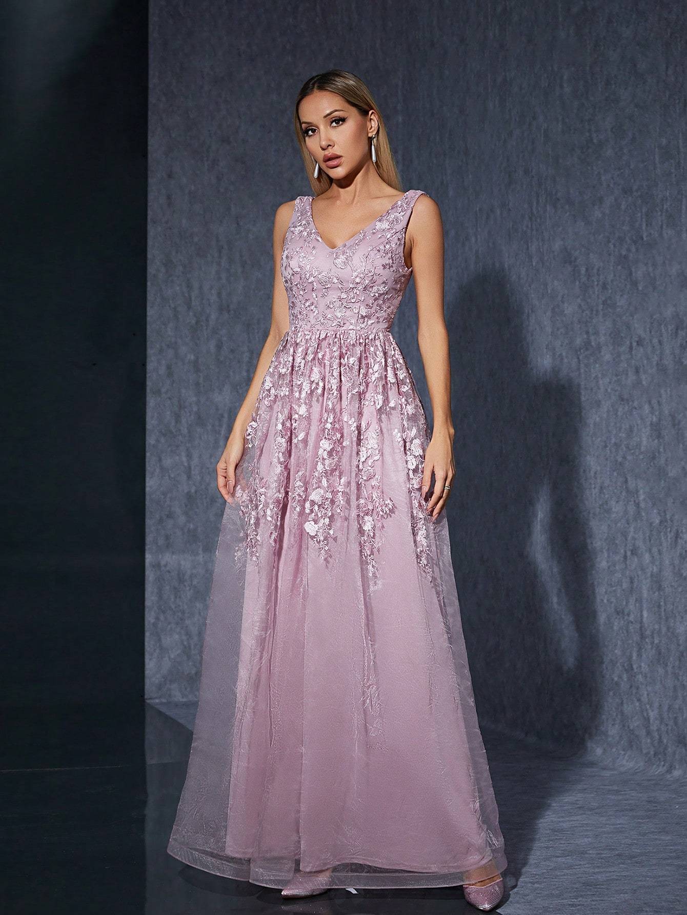 Leely Women's Elegant V Neck Sleeveless Party Dress