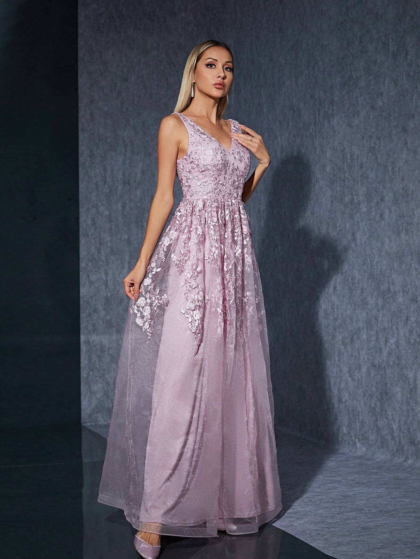 Leely Women's Elegant V Neck Sleeveless Party Dress
