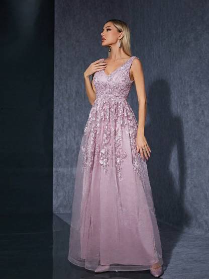 Leely Women's Elegant V Neck Sleeveless Party Dress