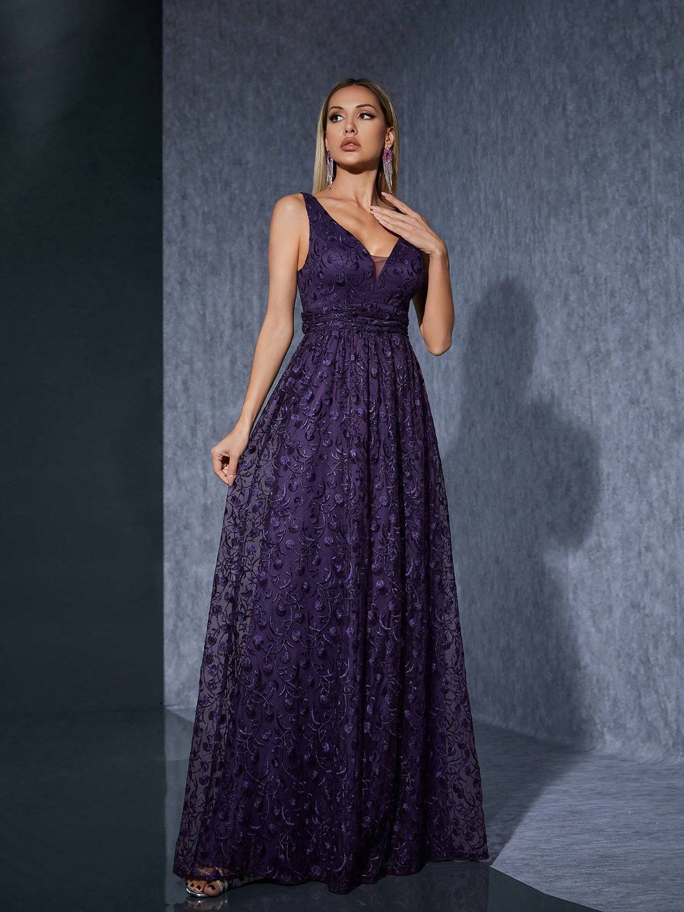 Leely Women's Elegant V Neck Sleeveless Party Dress
