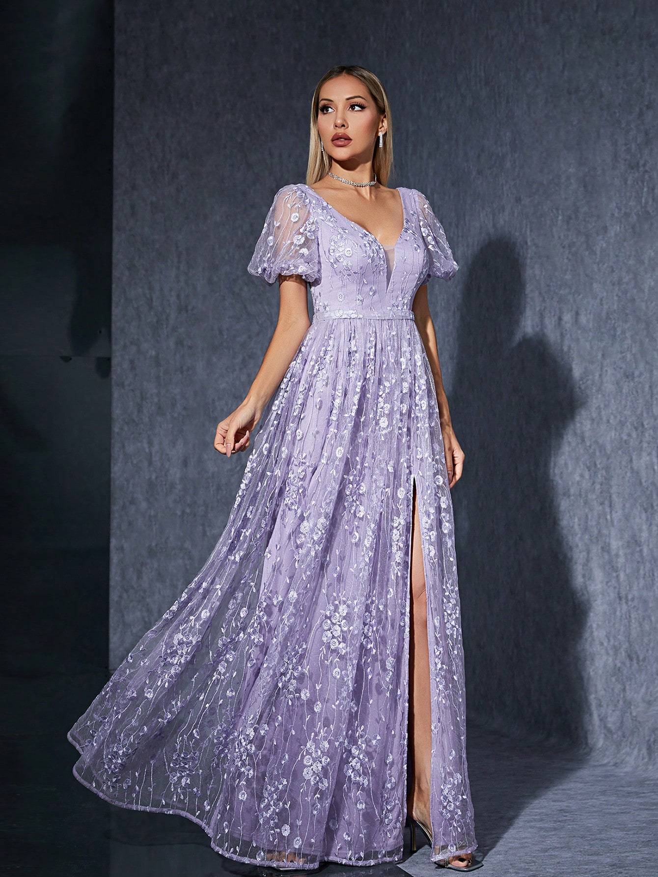 Leely Women's Elegant Sweetheart Cloak Sleeve Lace A-Line Dress