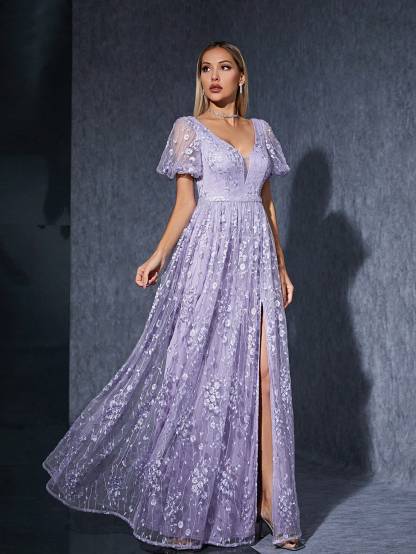 Leely Women's Elegant Sweetheart Cloak Sleeve Lace A-Line Dress