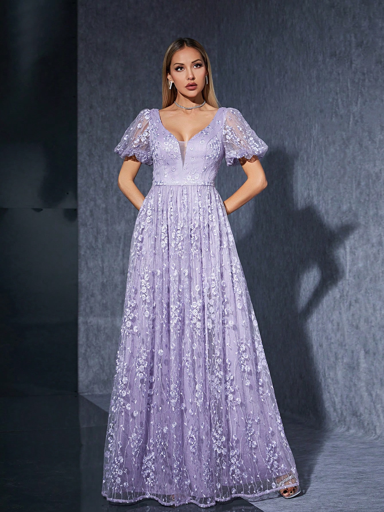 Leely Women's Elegant V Neck Flounce Sleeve Party Dress