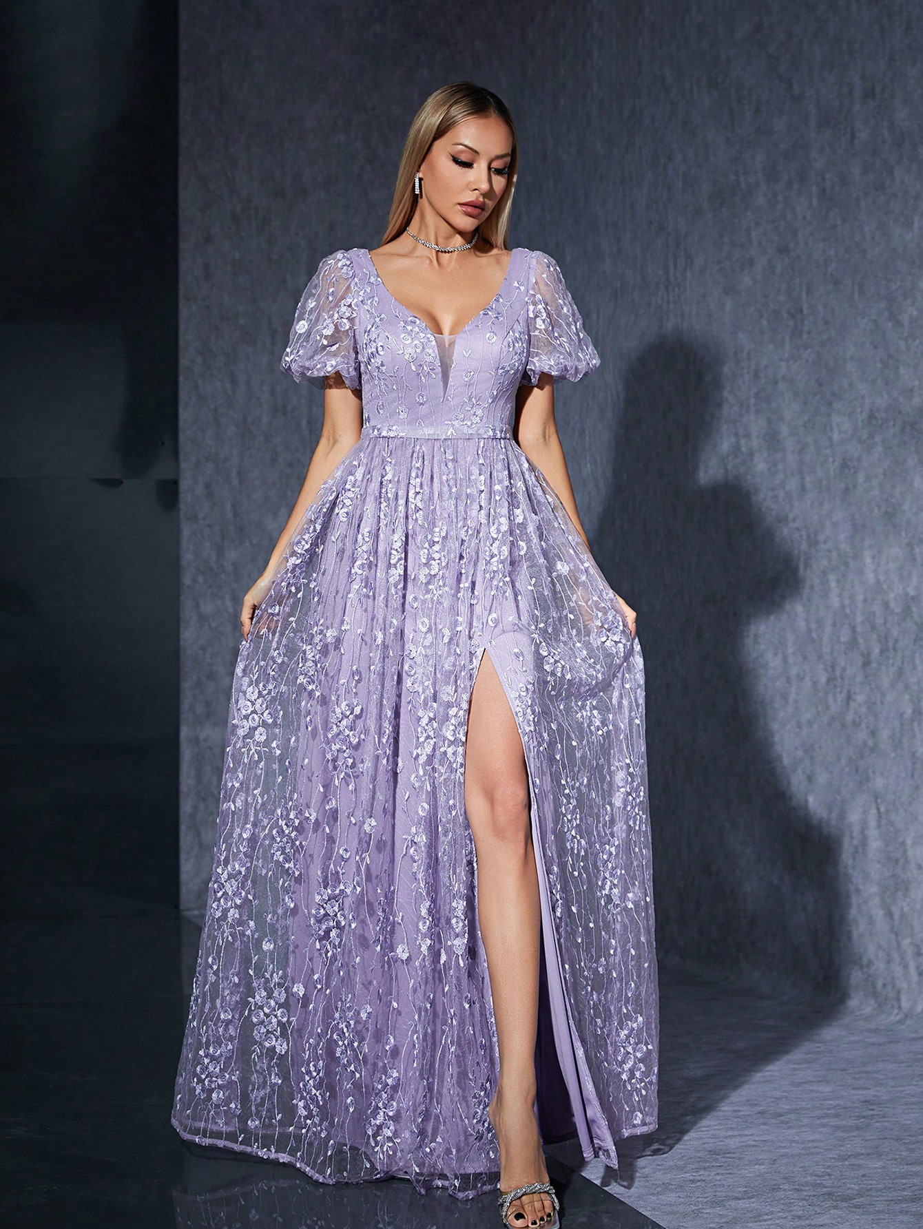 Leely Women's Elegant V Neck Flounce Sleeve Party Dress
