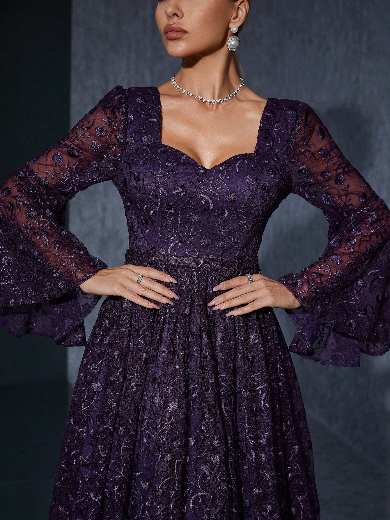 Leely Women's Elegant Sweetheart Flare Sleeve Party Dress