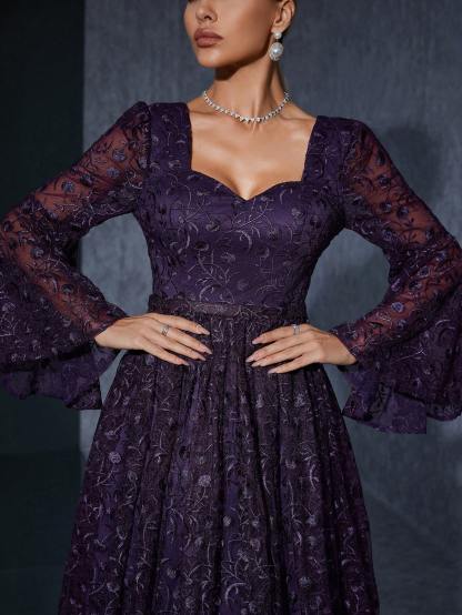 Leely Women's Elegant Sweetheart Flare Sleeve Party Dress