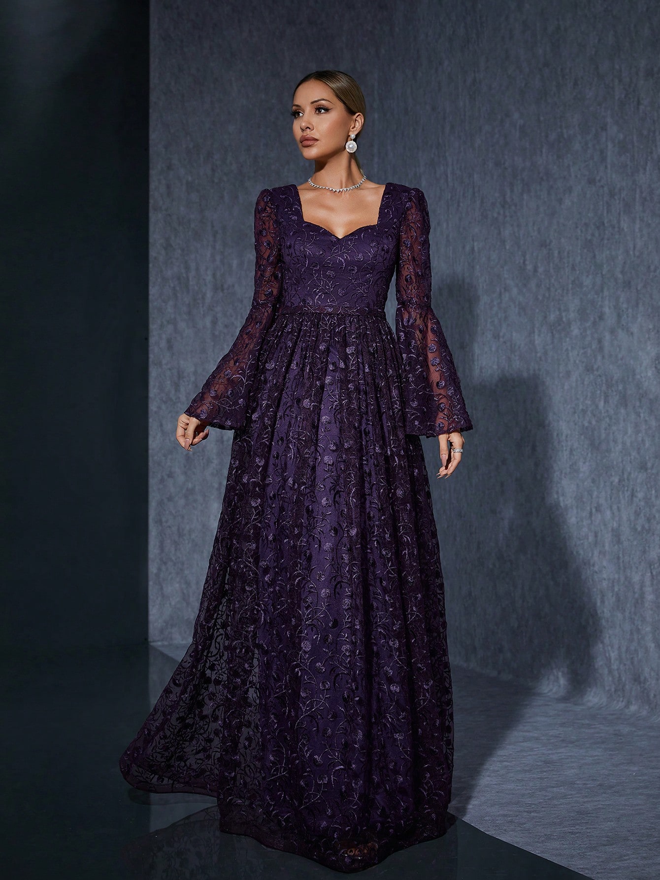 Leely Women's Elegant Sweetheart Flare Sleeve Party Dress