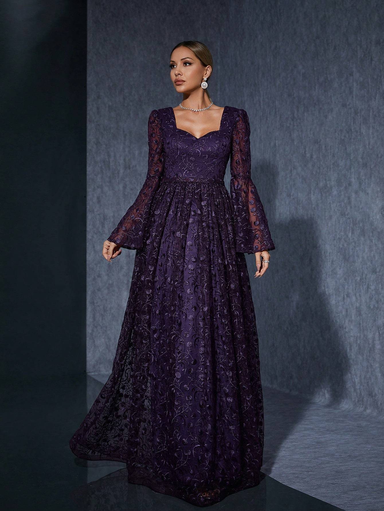 Leely Women's Elegant Sweetheart Flare Sleeve Party Dress