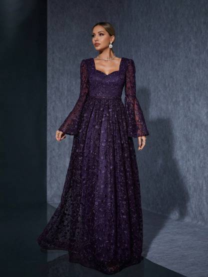 Leely Women's Elegant Sweetheart Flare Sleeve Party Dress