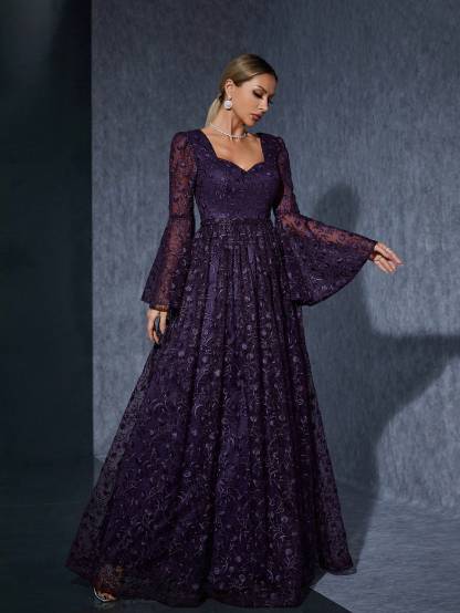 Leely Women's Elegant Sweetheart Cloak Sleeve Lace A-Line Dress
