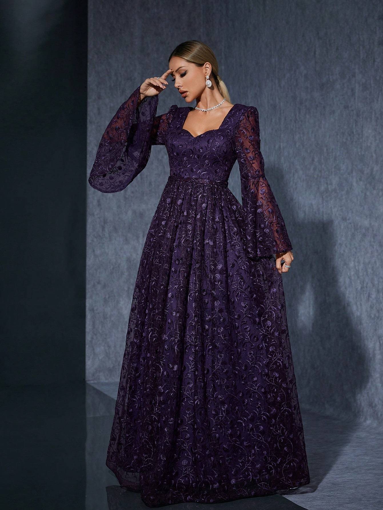 Leely Women's Elegant Sweetheart Flare Sleeve Party Dress