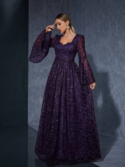 Leely Women's Elegant Sweetheart Flare Sleeve Party Dress