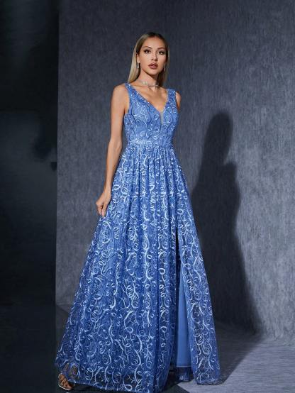 Leely Women's Elegant V Neck Sleeveless Party Dress