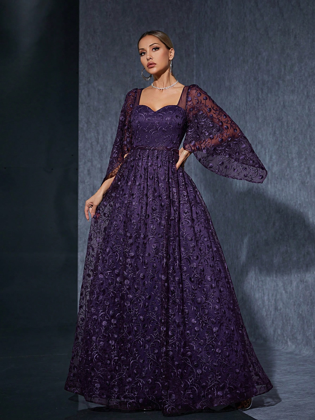 Leely Women's Elegant Sweetheart Cloak Sleeve Lace A-Line Dress