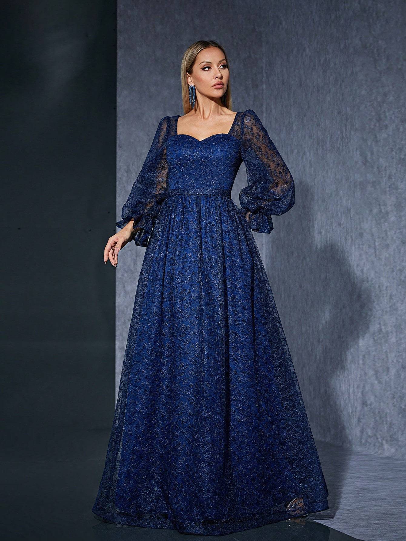 Leely Women's Elegant Sweetheart Cloak Sleeve Lace A-Line Dress